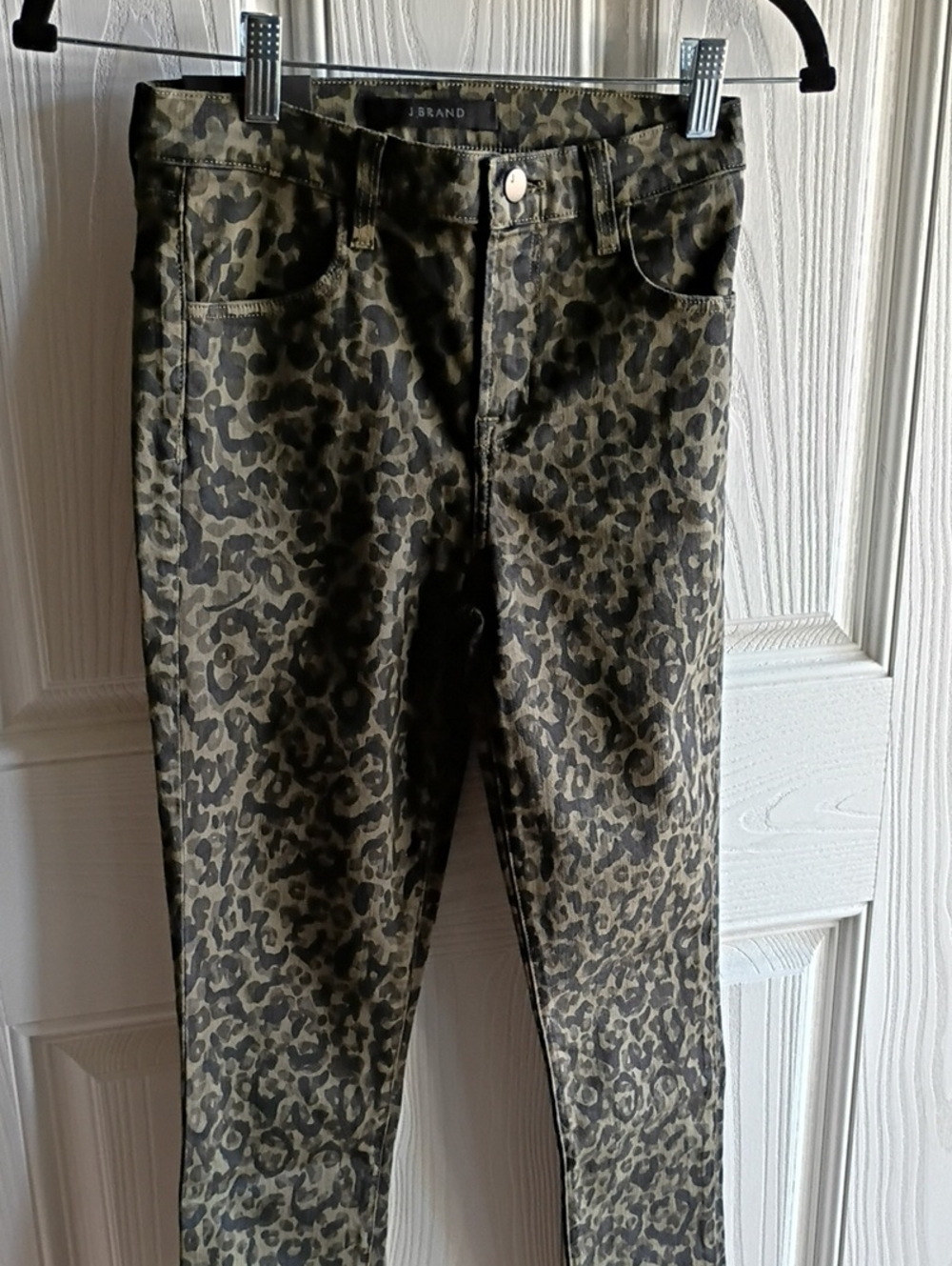 J Brand Olive Leopard Print Stretch Jeans